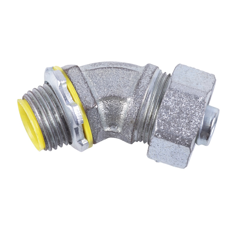 LIQUID-TIGHT 45 Degree Connectors Malleable Iron Insulated Throat